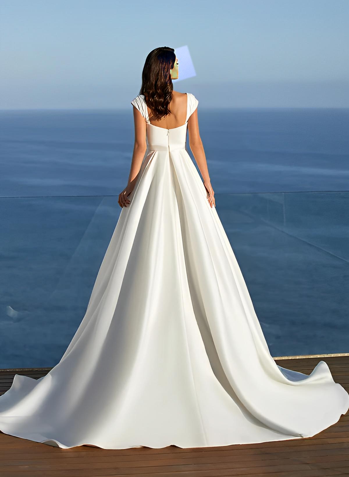 Ball-Gown Sweetheart Sleeveless Sweep Train Satin Wedding Dresses With Split Front