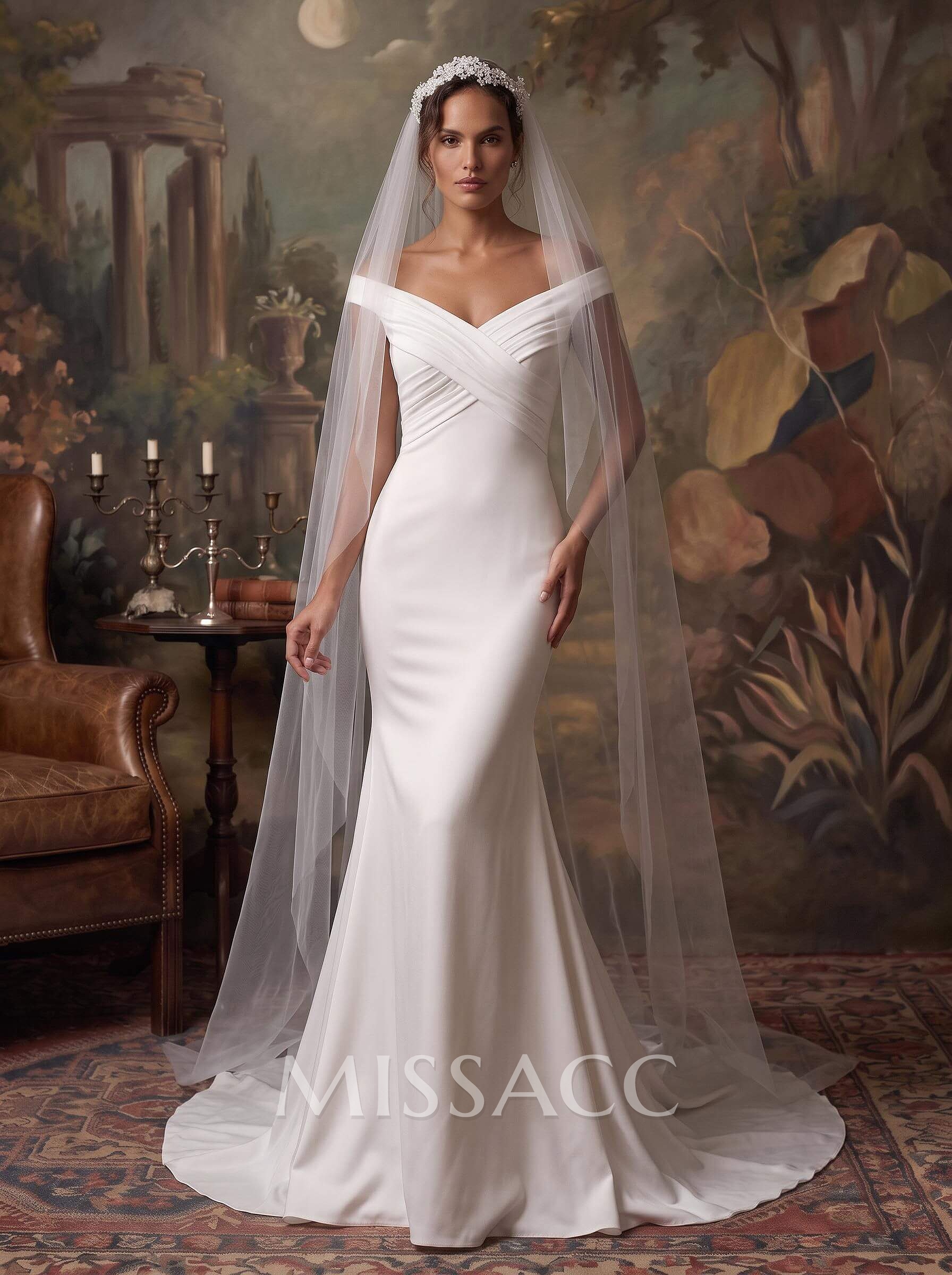 Mermaid V-Neck Sleeveless Sweep Train Elastic Satin Wedding Dresses Mermaid V-Neck Sleeveless Sweep Train Elastic Satin Wedding Dresses