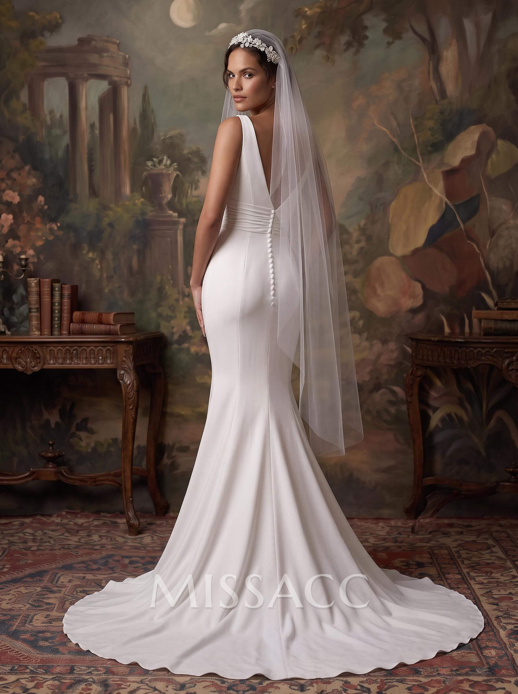 Mermaid V-Neck Sleeveless Sweep Train Elastic Satin Wedding Dresses Mermaid V-Neck Sleeveless Sweep Train Elastic Satin Wedding Dresses