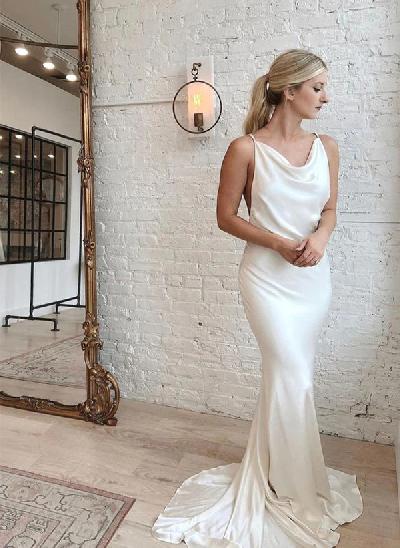 Open Back Trumpet/Mermaid Cowl Neck Wedding Dresses With Satin