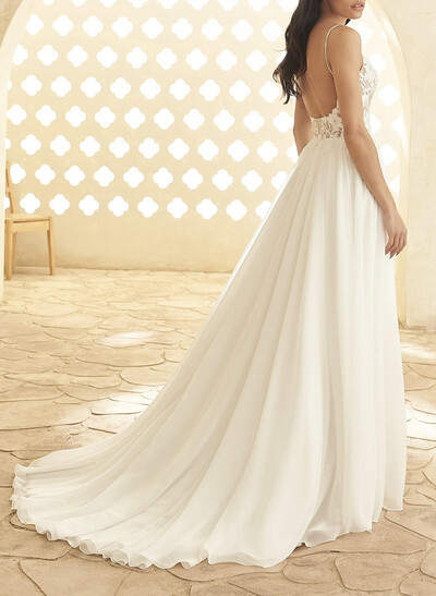 A-Line Scoop Neck Little White Chiffon Wedding Dresses With Appliques Lace