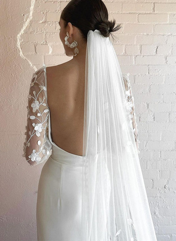 Sheath/Column Sweetheart Long Sleeves Backless Lace/Satin Wedding Dresses