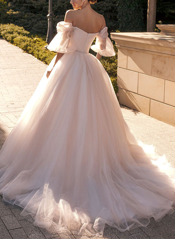 Ball-Gown Strapless Off-the-Shoulder Vintage Tulle Wedding Dresses