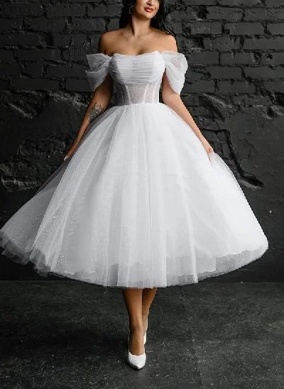 Sweet Ball-Gown Strapless Little White Tulle Wedding Dresses