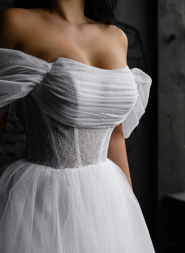 Sweet Ball-Gown Strapless Little White Tulle Wedding Dresses