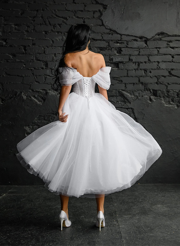Sweet Ball-Gown Strapless Little White Tulle Wedding Dresses