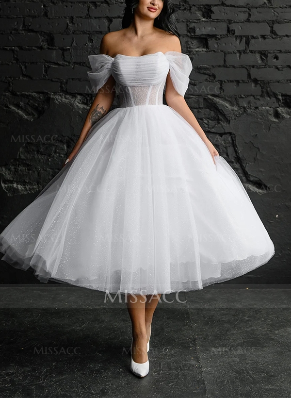 Sweet Ball-Gown Strapless Little White Tulle Wedding Dresses