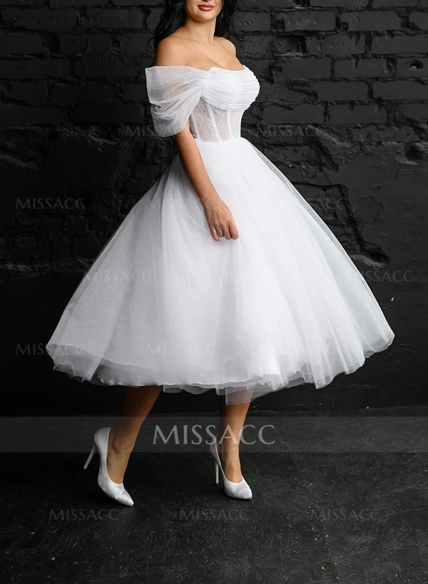 Sweet Ball-Gown Strapless Little White Tulle Wedding Dresses