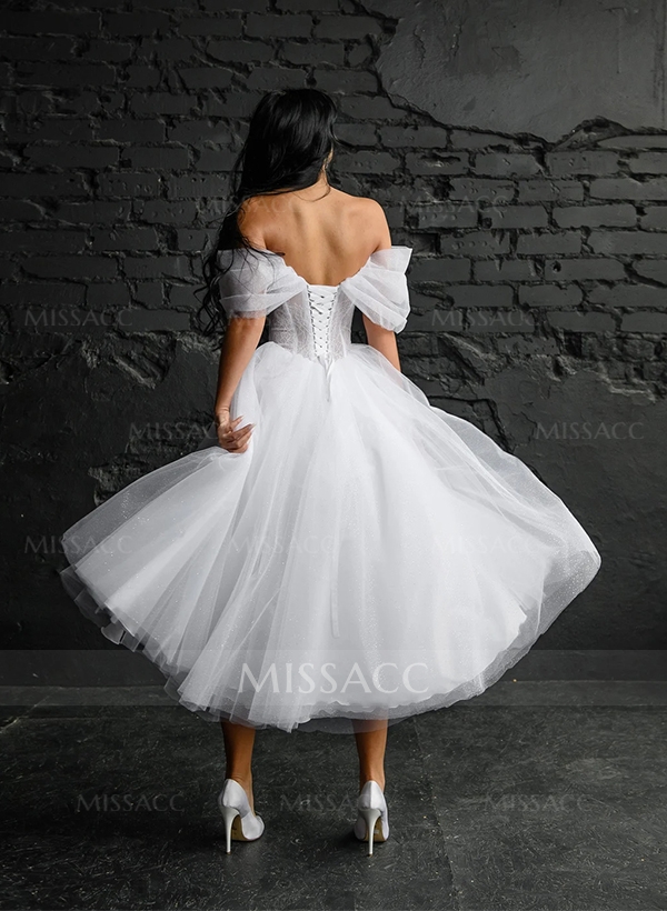 Sweet Ball-Gown Strapless Little White Tulle Wedding Dresses