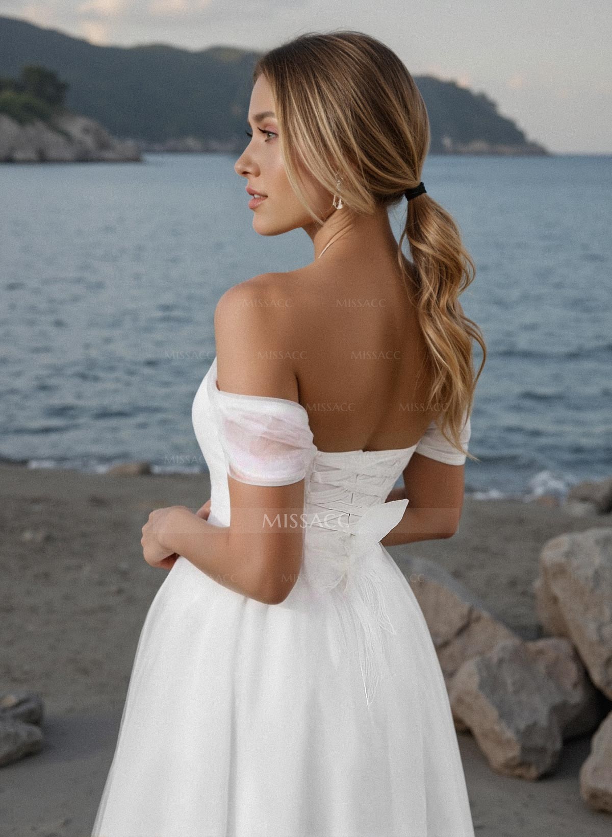 Sweet A-Line Off-The-Shoulder Little White Tulle Wedding Dresses