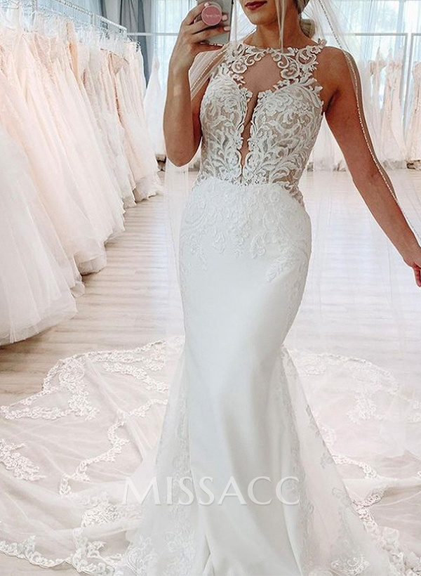 Trumpet/Mermaid Backless Scoop Neck Vintage Lace/Tulle Wedding Dresses Trumpet/Mermaid Backless Scoop Neck Vintage Lace/Tulle Wedding Dresses