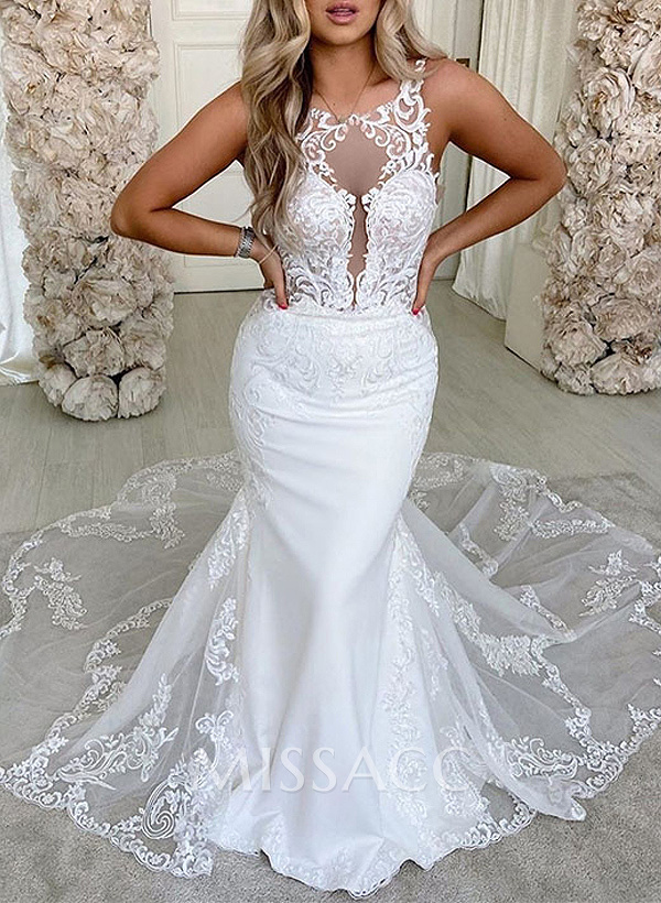 Trumpet/Mermaid Backless Scoop Neck Vintage Lace/Tulle Wedding Dresses Trumpet/Mermaid Backless Scoop Neck Vintage Lace/Tulle Wedding Dresses
