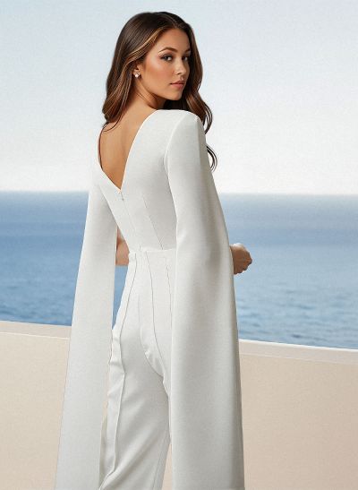 Jumpsuit/Pantsuit V-Neck Long Sleeves Elegant Satin Wedding Dresses