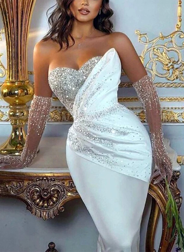 Trumpet/Mermaid Sweetheart Detachable Luxury Satin/Sequined Wedding Dresses