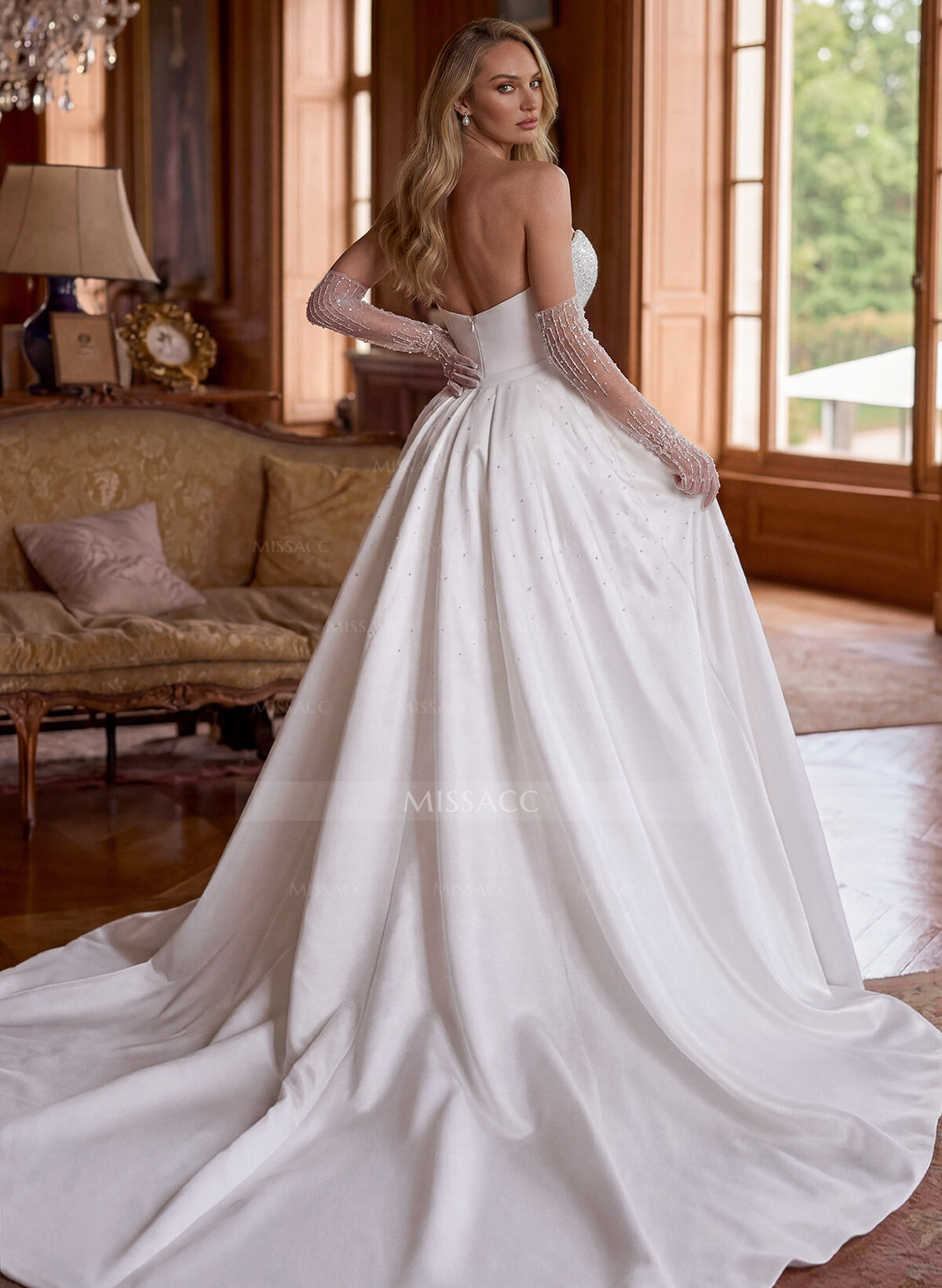 Trumpet/Mermaid Sweetheart Detachable Luxury Satin/Sequined Wedding Dresses