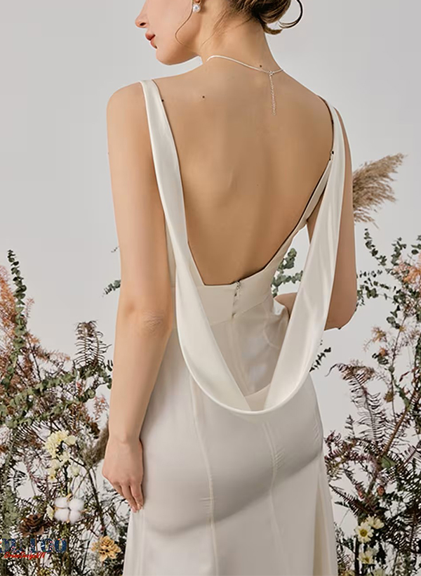 Sheath/Column V-Neck Sleeveless Elegant Silk Like Satin Wedding Dresses