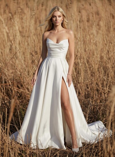 A-Line Sweetheart Vintage Satin Wedding Dresses With Split Front