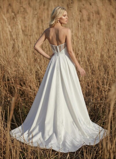 A-Line Sweetheart Vintage Satin Wedding Dresses With Split Front