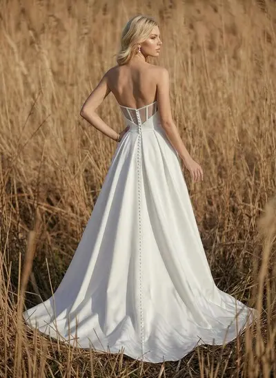 A-Line Sweetheart Vintage Satin Wedding Dresses With Split Front
