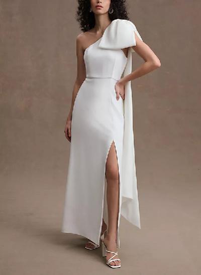 Sheath/Column One-Shoulder Sleeveless Elegant Satin Wedding Dresses With Bow(s)