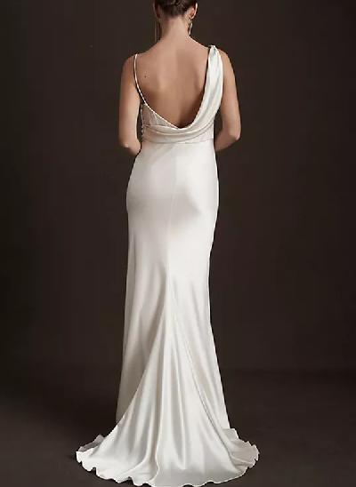 Sheath/Column Cowl Neck Sleeveless Elegant Satin Wedding Dresses