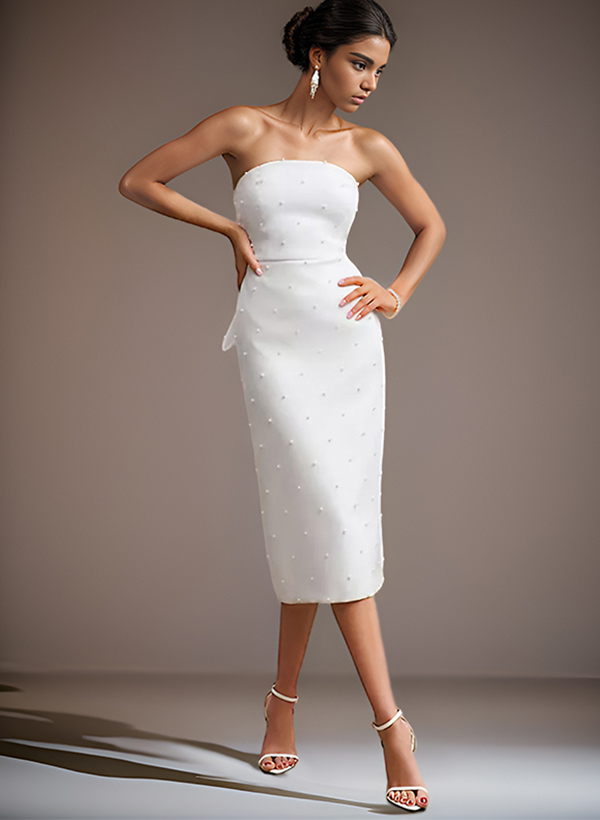 Sheath/Column Strapless Elegant Satin Wedding Dresses With Bow(s)/Beading