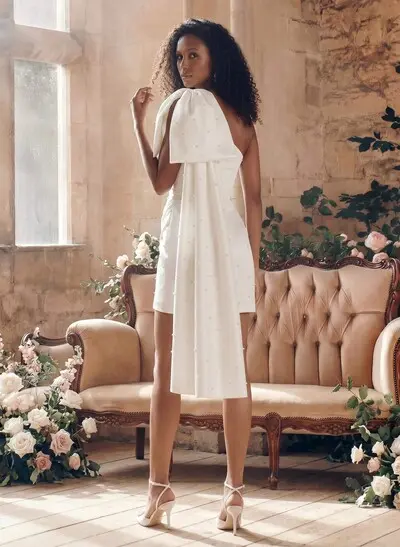 One-Shoulder Sleeveless Short/Mini Satin Wedding Dresses With Bow(s)/Beading