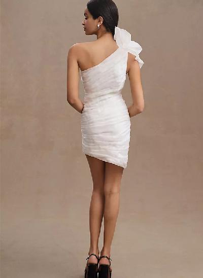 Sheath/Column One-Shoulder Short/Mini Tulle Wedding Dresses With Flower(s)