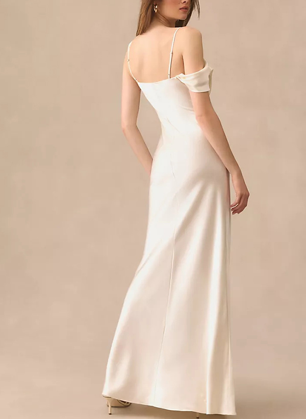 Sheath/Column Cowl Neck Sleeveless Elegant Floor-Length Satin Wedding Dresses