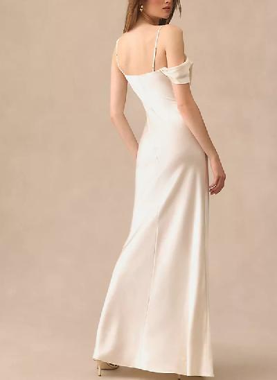 Sheath/Column Cowl Neck Sleeveless Elegant Floor-Length Satin Wedding Dresses