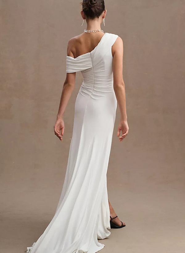 Sheath/Column One-Shoulder Jersey Wedding Dresses With Split Front