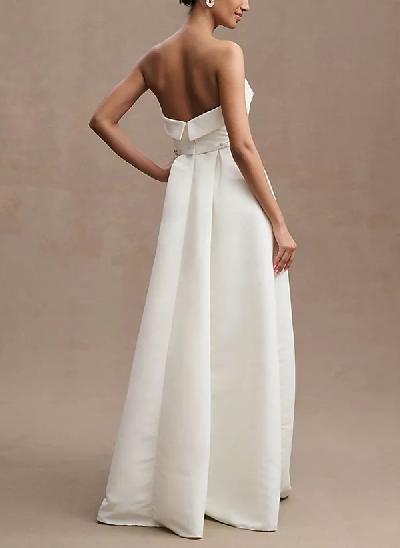 A-Line Strapless Sleeveless Satin Wedding Dresses With Split Front/Sash