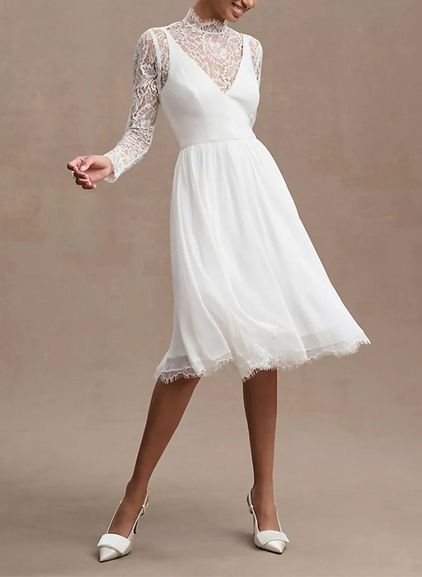 A-Line V-neck Sleeveless Chiffon/Elastic Satin Wedding Dresses With Pleated