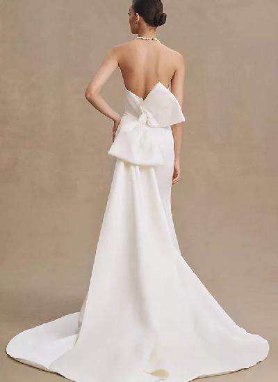 Sheath/Column Elegant Strapless Satin Wedding Dresses With Sash
