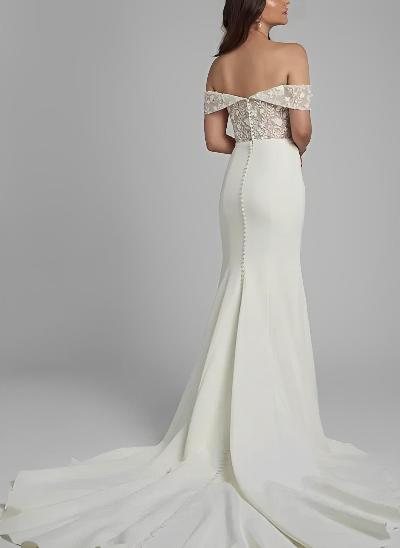 Sheath/Column Sweetheart Elastic Satin Wedding Dresses With Appliques Lace