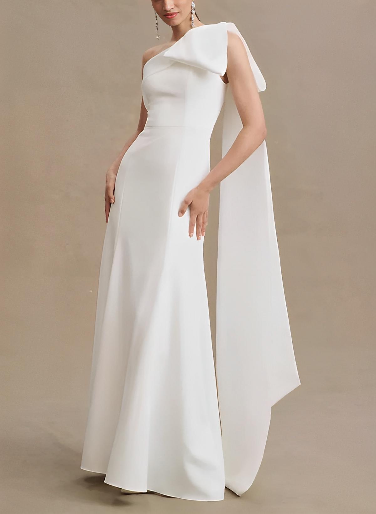 Sheath/Column One-Shoulder Sleeveless Satin Wedding Dresses With Sash