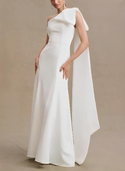 Sheath/Column One-Shoulder Sleeveless Satin Wedding Dresses With Sash