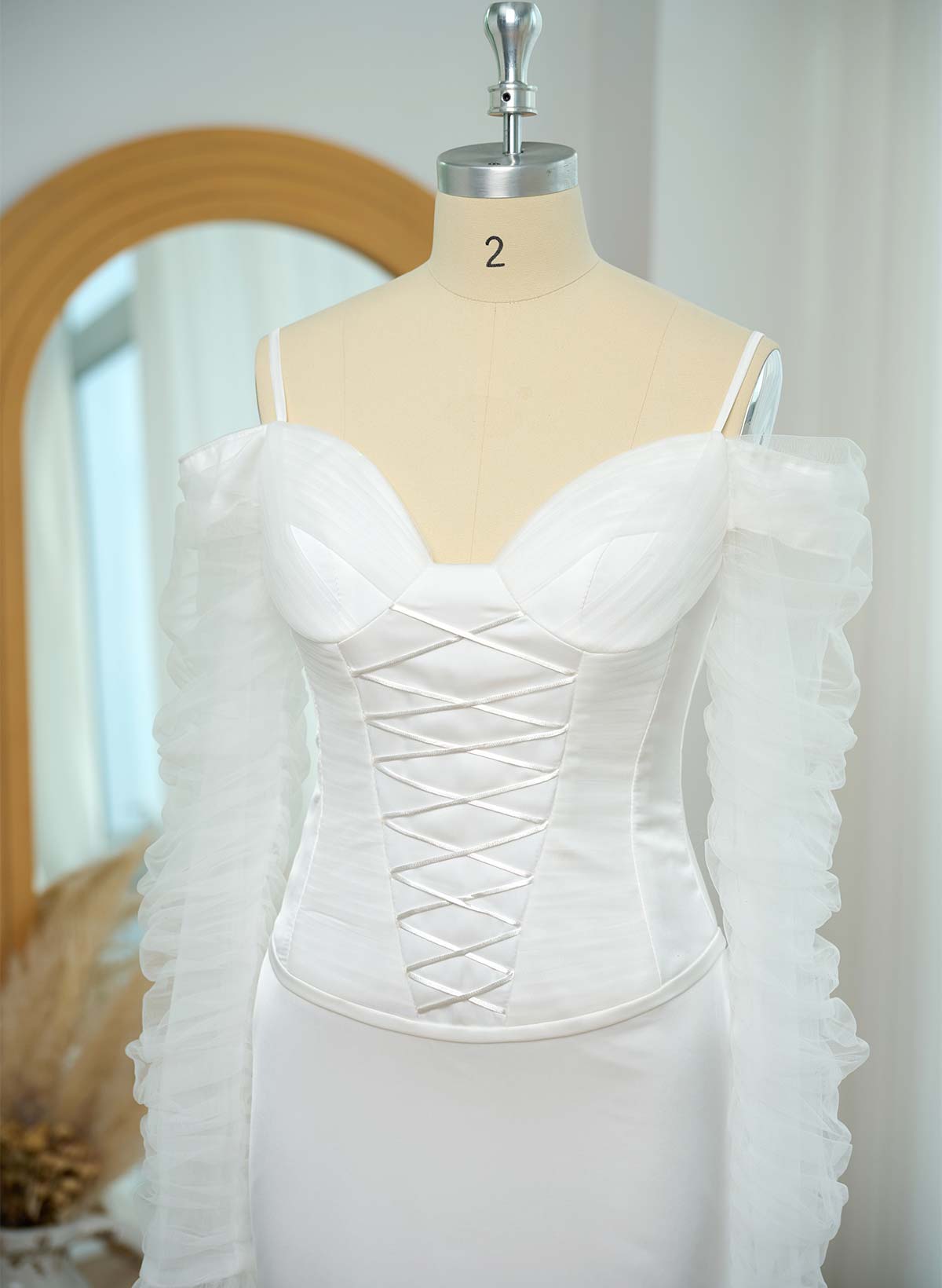 Mermaid Long Sleeves Sweep Train Stretch Satin Wedding Dresses