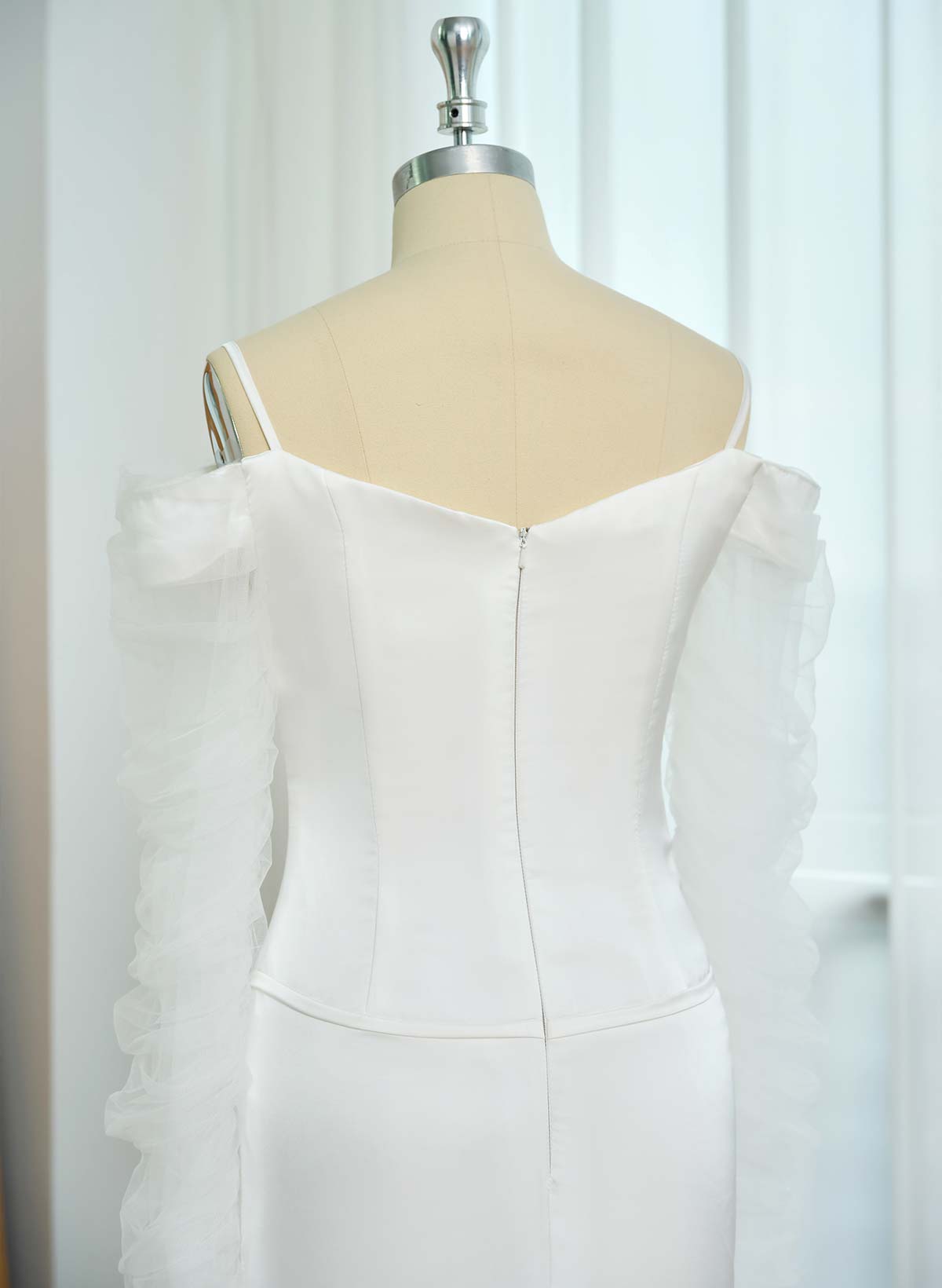 Mermaid Long Sleeves Sweep Train Stretch Satin Wedding Dresses