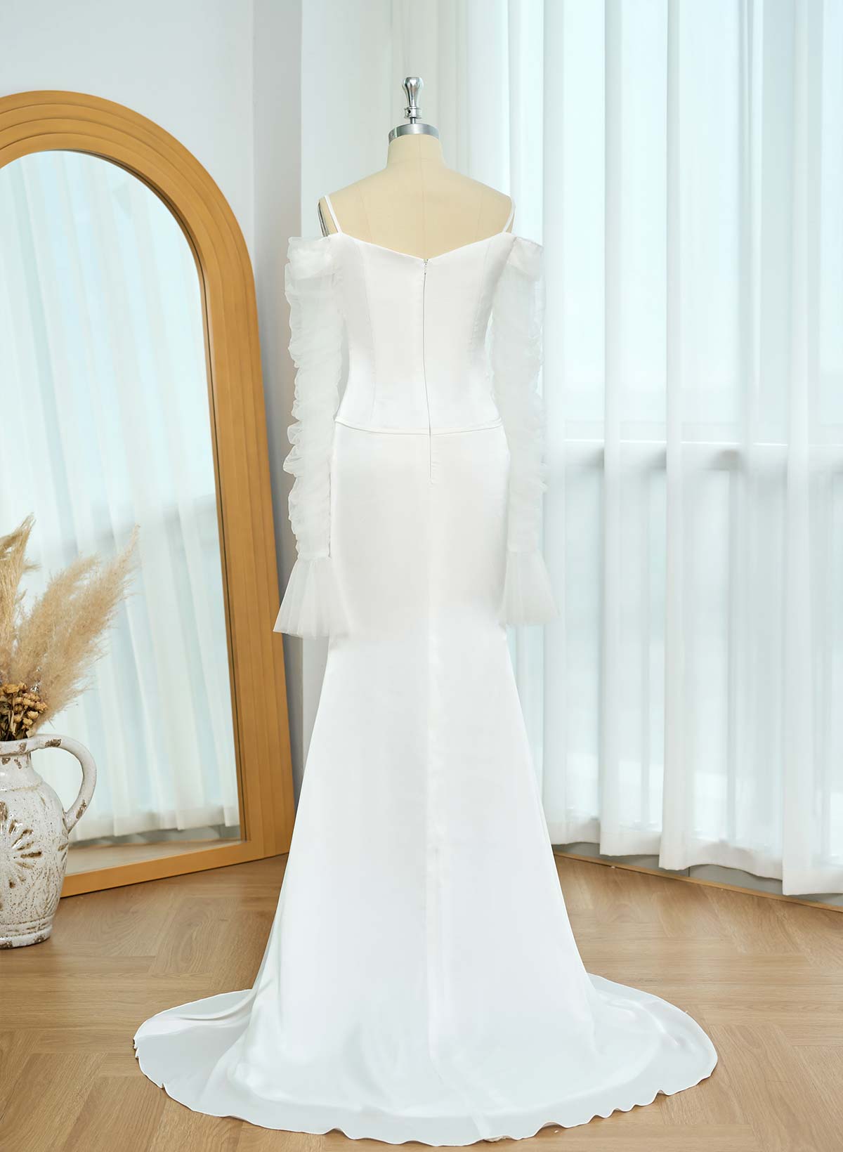 Mermaid Long Sleeves Sweep Train Stretch Satin Wedding Dresses