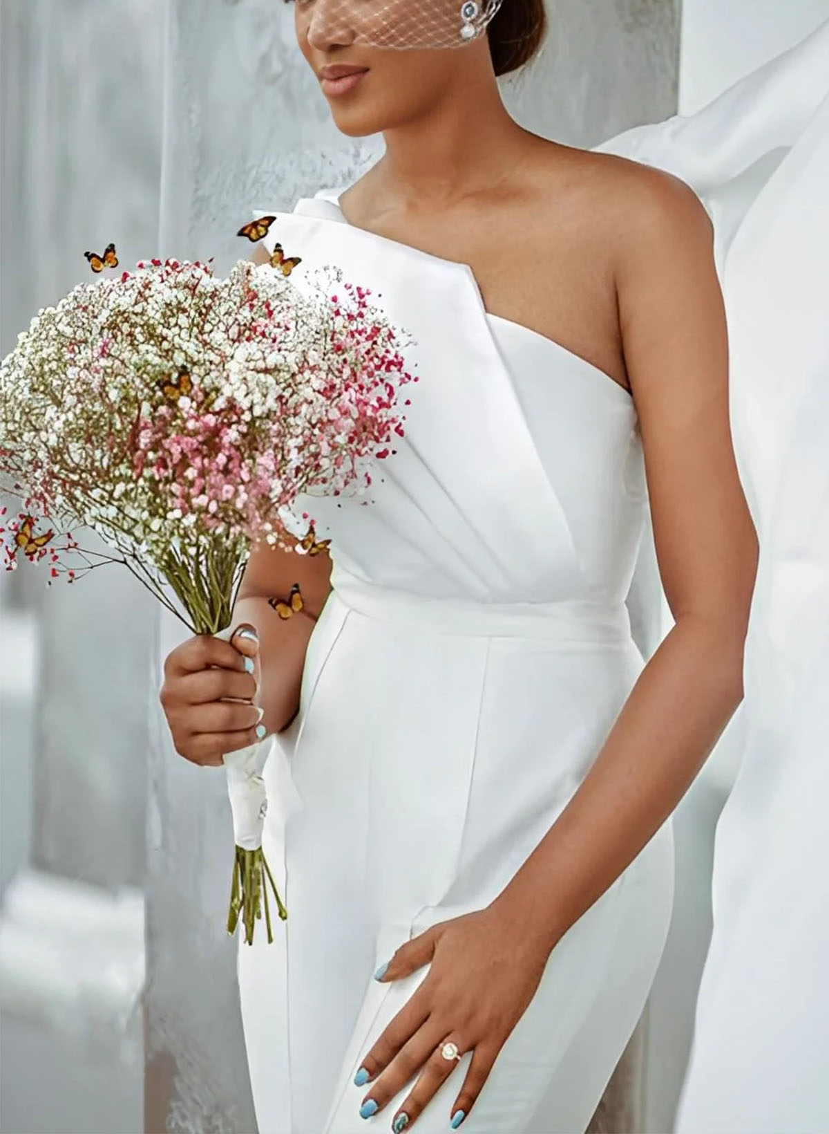 Sheath/Column One-Shoulder Sleeveless Floor-Length Satin Wedding Dresses