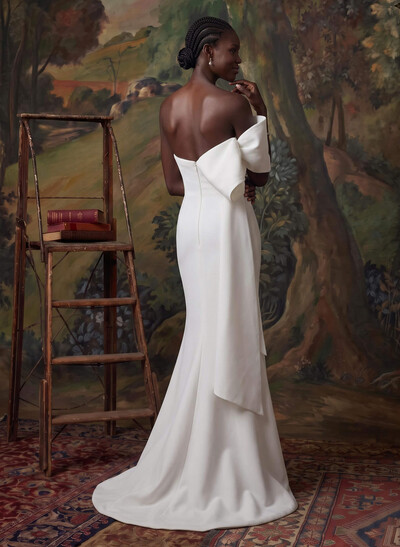 Mermaid Sweetheart Sleeveless Sweep Train Elastic Satin Wedding Dresses With Bow(s)