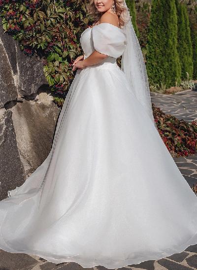 Modern Plus Size A-Line Organza Wedding Dresses With Split Front/Sash