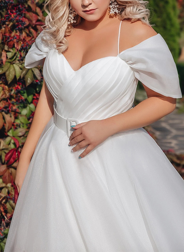 Modern Plus Size A-Line Organza Wedding Dresses With Split Front/Sash