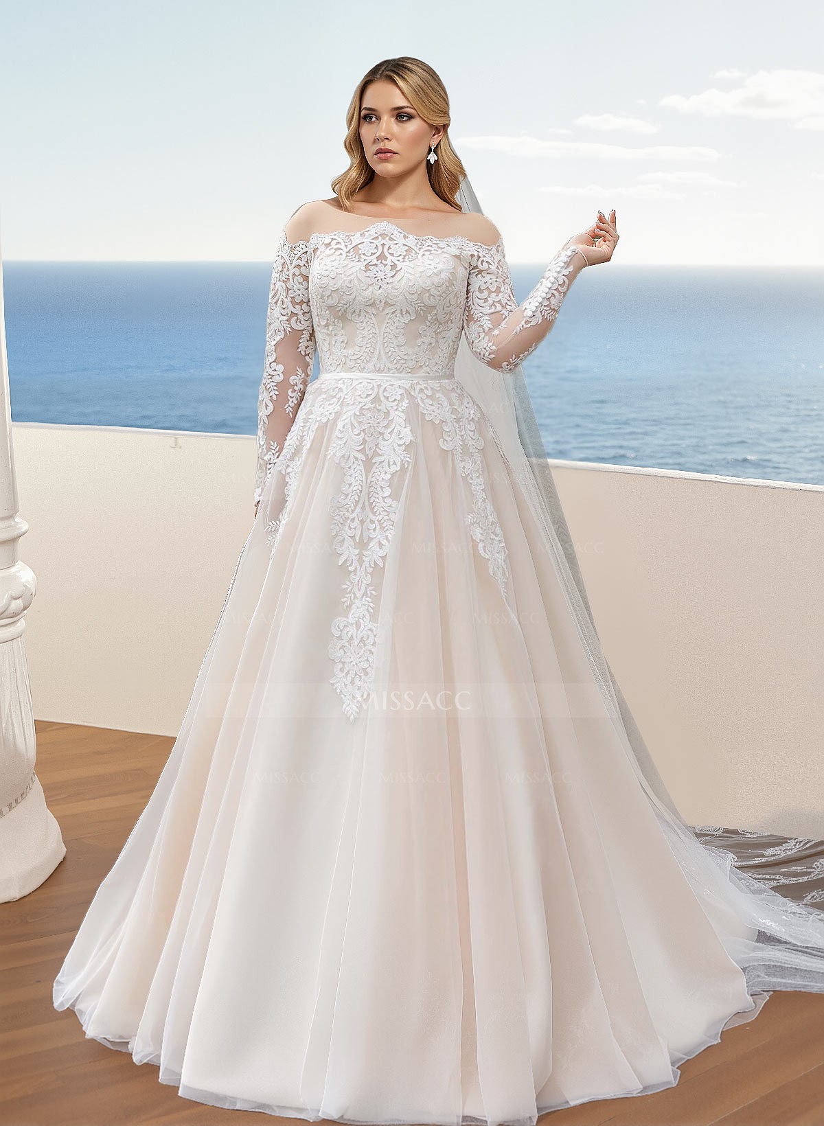 Ball Gown Off-The-Shoulder Long Sleeves Wedding Dresses With Boho Lace/Tulle