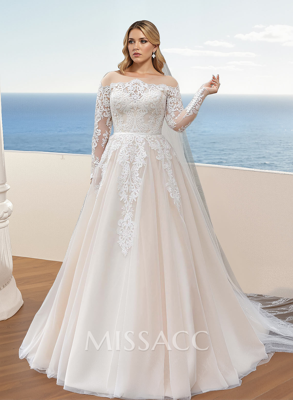 Ball Gown Off-The-Shoulder Long Sleeves Wedding Dresses With Boho Lace/Tulle