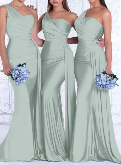 One-Shoulder Trumpet/Mermaid Elastic Satin Bridesmaid Dresses