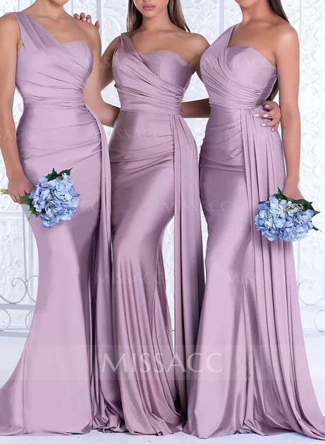 One-Shoulder Trumpet/Mermaid Elastic Satin Bridesmaid Dresses