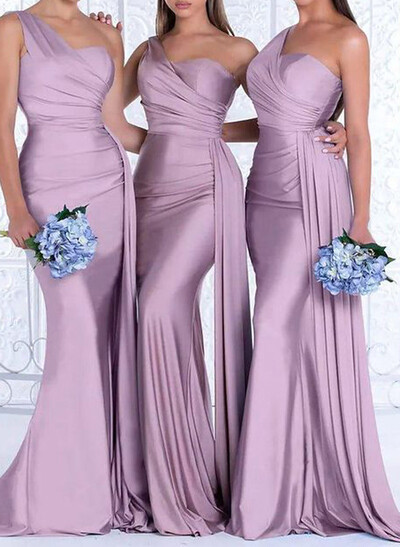 One-Shoulder Trumpet/Mermaid Elastic Satin Bridesmaid Dresses