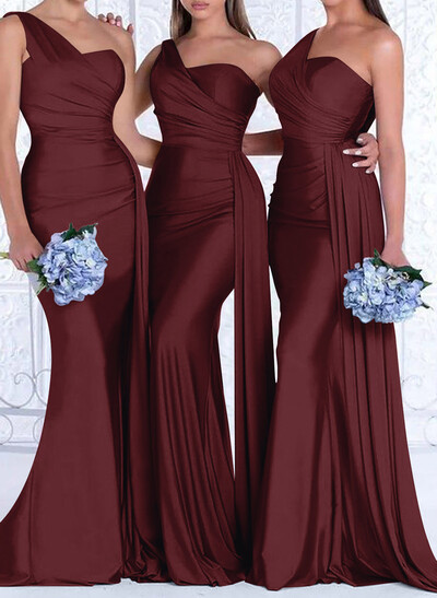 One-Shoulder Trumpet/Mermaid Elastic Satin Bridesmaid Dresses